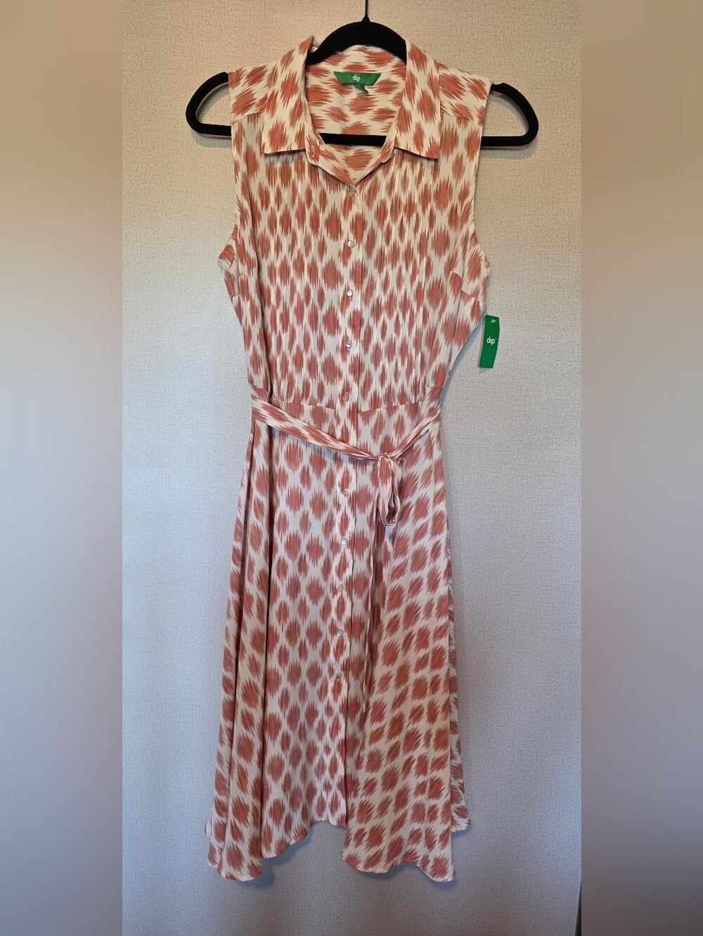 dip Coral and Cream Sleeveless Button-Front Dress